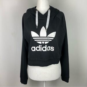 Adidas Sweater Womens Small Black White Hooded Pullover Cropped Sweater Casual